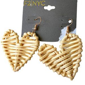 F2|NYC WIcker Woven Heart Drop Earrings